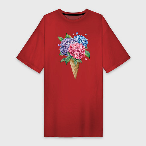 Женская футболка-платье Букет цветов в рожке / Красный – фото 1