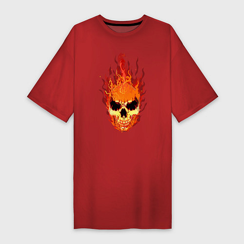 Женская футболка-платье Fire flame skull / Красный – фото 1