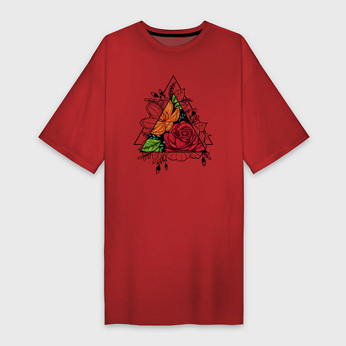 Женская футболка-платье Flower tattoo / Красный – фото 1