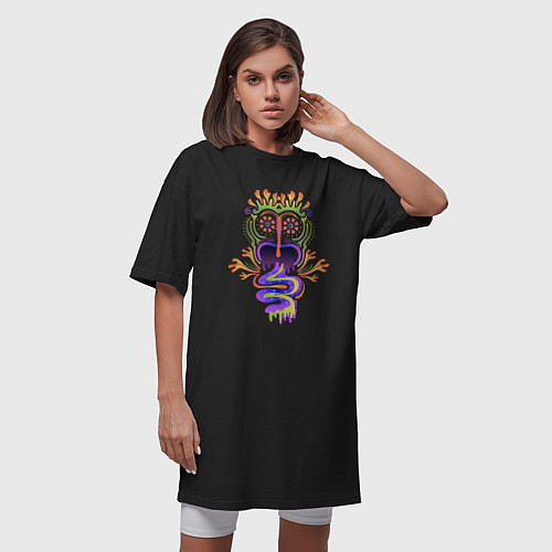 Женская футболка-платье Психоделика Существо Ацтек / Черный – фото 3