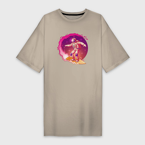Женская футболка-платье Космический серфинг / Миндальный – фото 1