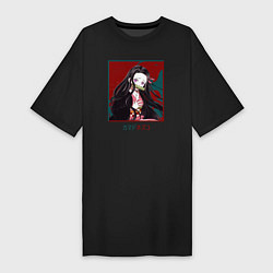 Футболка женская-платье Незуко Камадо Demon Slayer, цвет: черный