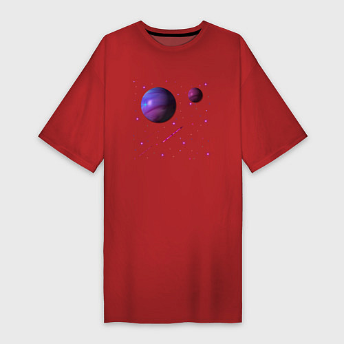 Женская футболка-платье Космос Планеты / Красный – фото 1