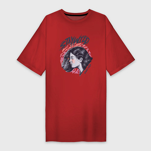 Женская футболка-платье Девушка - пантера StayWild / Красный – фото 1