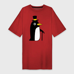 Футболка женская-платье Пингвин в шляпе, цвет: красный