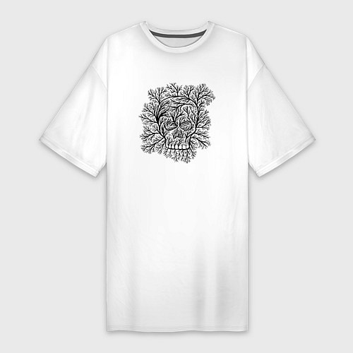 Женская футболка-платье Череп из деревьев / Белый – фото 1
