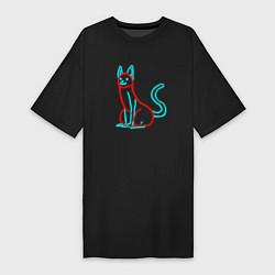 Футболка женская-платье Strange colored cat, цвет: черный