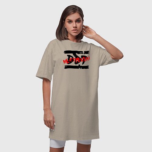 Женская футболка-платье DDT НЕ СТРЕЛЯЙ! / Миндальный – фото 3