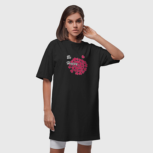 Женская футболка-платье Будь счастлив / Черный – фото 3