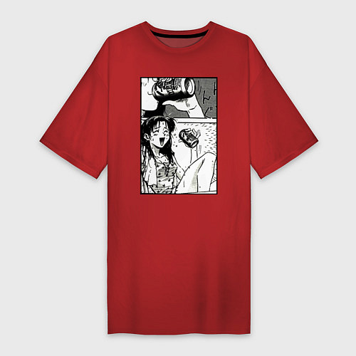 Женская футболка-платье Девушка из манги / Красный – фото 1
