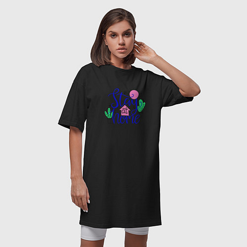 Женская футболка-платье Будь дома / Черный – фото 3
