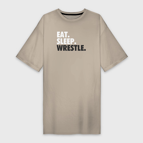Женская футболка-платье EAT SLEEP WRESTLE / Миндальный – фото 1