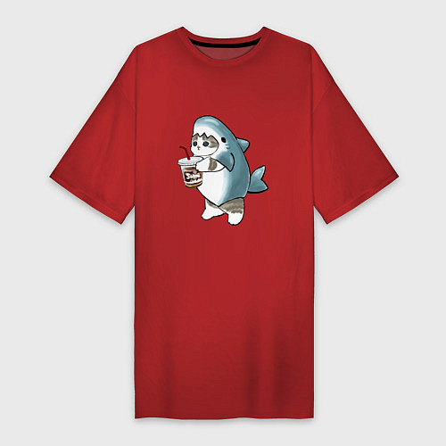 Женская футболка-платье Котоакула / Красный – фото 1