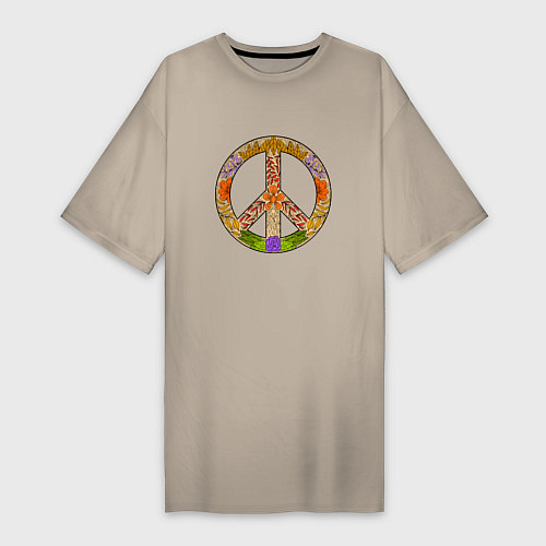 Женская футболка-платье Peace and flowers / Миндальный – фото 1