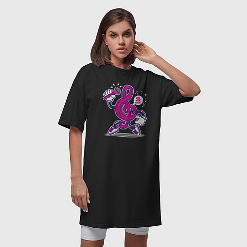 Женская футболка-платье Музыкальный ключ караоке / Черный – фото 3