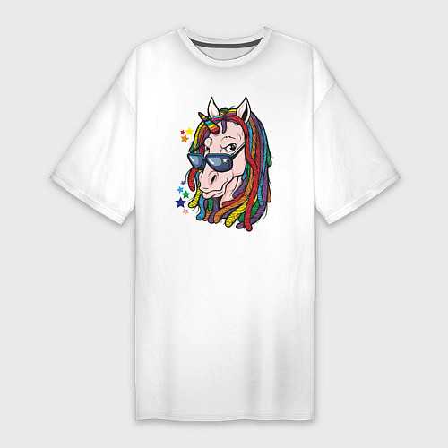 Женская футболка-платье Единорог - хиппи / Белый – фото 1