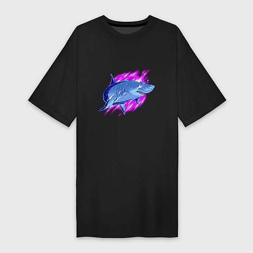 Женская футболка-платье Неоновая акула Neon shark / Черный – фото 1