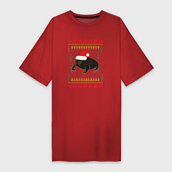 Футболка женская-платье Рождественский свитер Жаба, цвет: красный