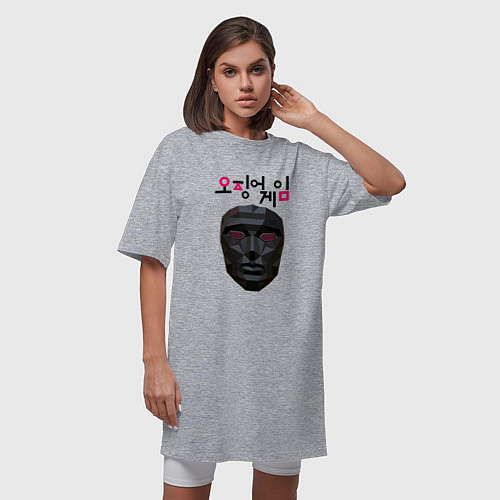Женская футболка-платье Игра в кальмара: Маска ведущего / Меланж – фото 3