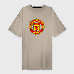 Футболка женская-платье Манчестер Юнайтед логотип, цвет: миндальный
