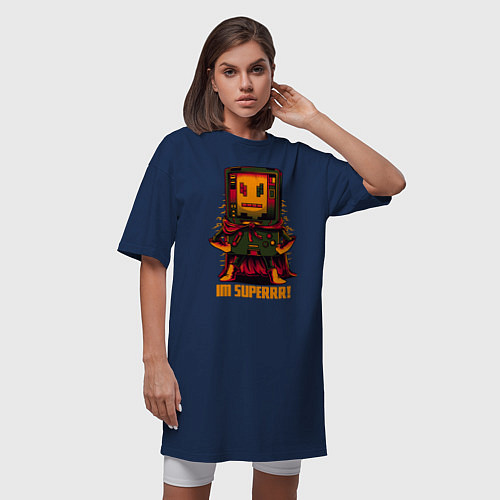 Женская футболка-платье Робот в плаще / Тёмно-синий – фото 3