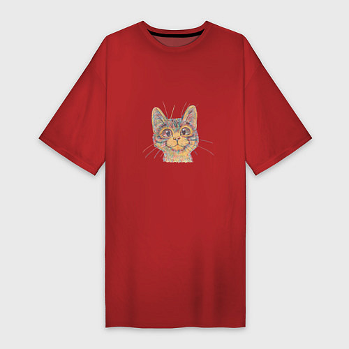 Женская футболка-платье A 018 Цветной кот / Красный – фото 1