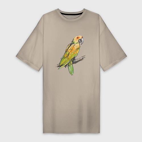Женская футболка-платье Любимый попугай / Миндальный – фото 1