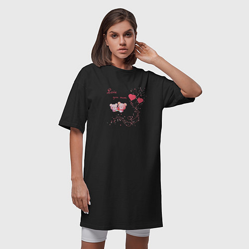 Женская футболка-платье Love you, mom for girls / Черный – фото 3