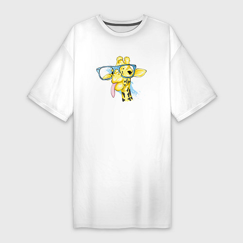 Женская футболка-платье Веселый жираф в очках / Белый – фото 1