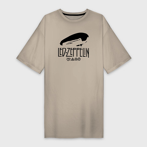 Женская футболка-платье Дирижабль Led Zeppelin с лого участников / Миндальный – фото 1