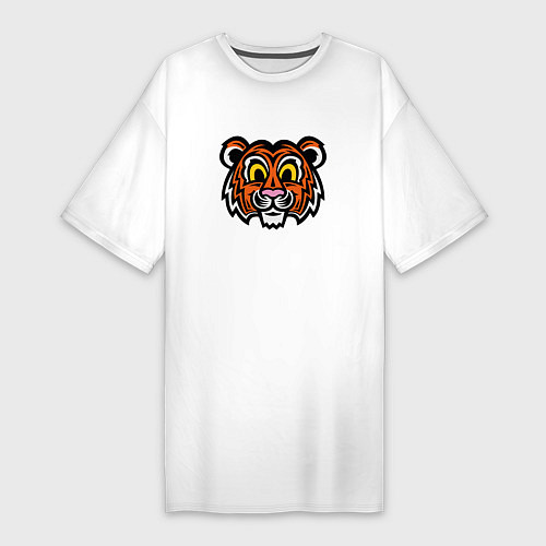 Женская футболка-платье Голова забавного тигра / Белый – фото 1