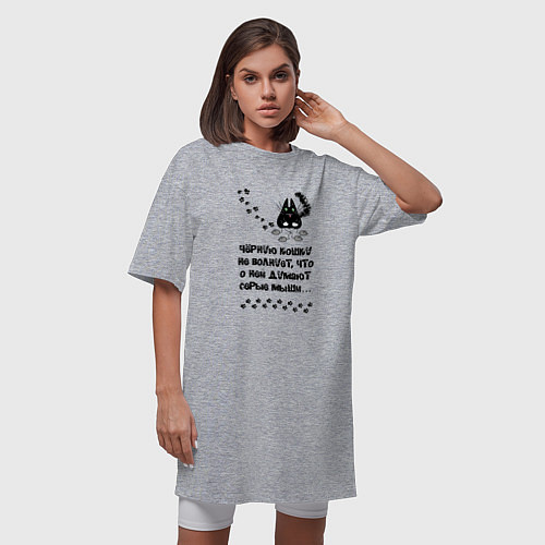 Женская футболка-платье Про черную кошку / Меланж – фото 3