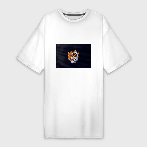 Женская футболка-платье Саблезубый тигр голова / Белый – фото 1