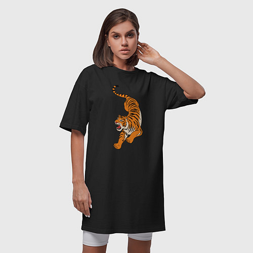 Женская футболка-платье Агрессивный коварный тигр / Черный – фото 3