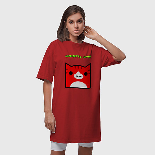 Женская футболка-платье GEOMETRY DASH CAT SKIN ГЕОМЕТРИ ДАШ КОТ СКИН / Красный – фото 3