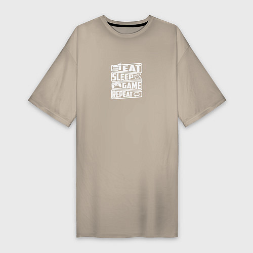 Женская футболка-платье Eat,Sleep,Game,Repeat / Миндальный – фото 1
