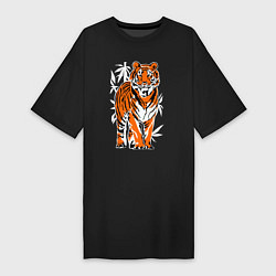 Футболка женская-платье Тигр в джунглях, цвет: черный