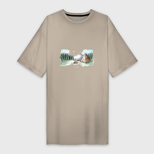 Женская футболка-платье Поход в горы / Миндальный – фото 1