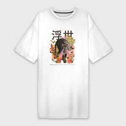 Женская футболка-платье Японский тигр в стиле Укиё Э Акварельный арт