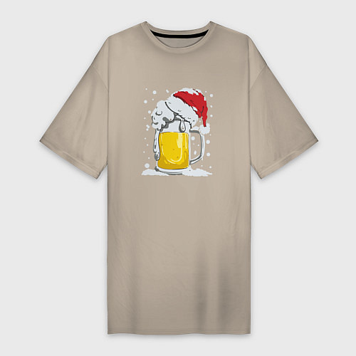Женская футболка-платье Новогодняя кружка пивасика / Миндальный – фото 1