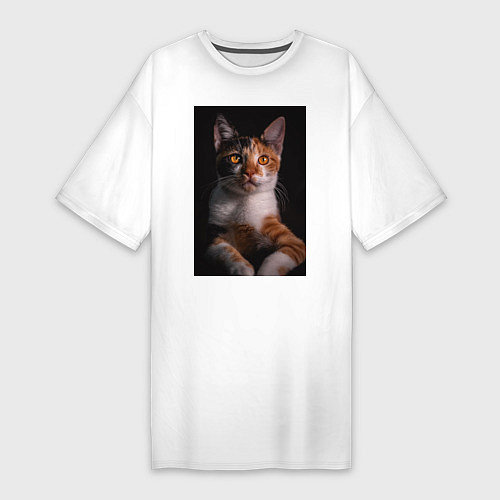 Женская футболка-платье Умный взгляд кота / Белый – фото 1