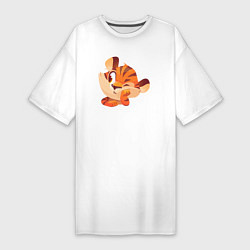 Футболка женская-платье Хитрый тигр Новый год, цвет: белый