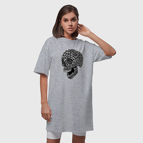 Женская футболка-платье Резьба по черепу / Меланж – фото 3