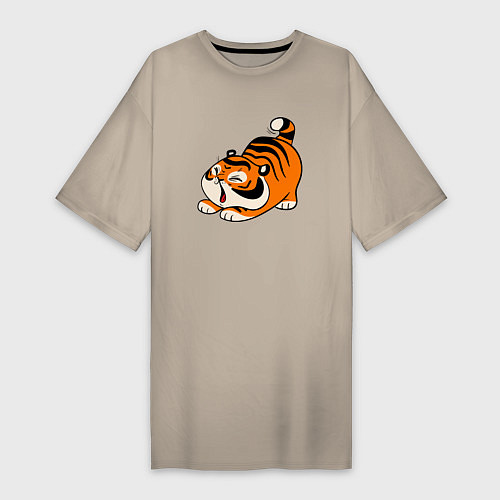 Женская футболка-платье Милый тигренок cute tiger / Миндальный – фото 1
