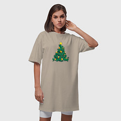 Футболка женская-платье Christmas Tree Made Of Green Cats, цвет: миндальный — фото 2
