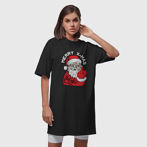 Женская футболка-платье Плохой санта Merry x-mas / Черный – фото 3