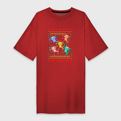 Футболка женская-платье Аксолотль рождественский свитер, цвет: красный