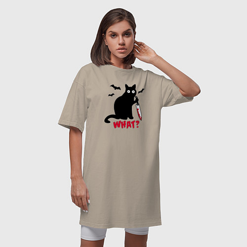 Женская футболка-платье What? Кот маньяк / Миндальный – фото 3