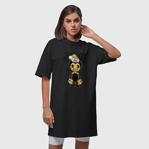 Женская футболка-платье MERRY CHRISTMAS BENDY AND THE INK MACHINE / Черный – фото 3