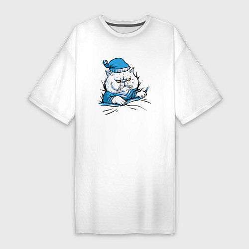Женская футболка-платье Спящий и очень злой толстый кот / Белый – фото 1
